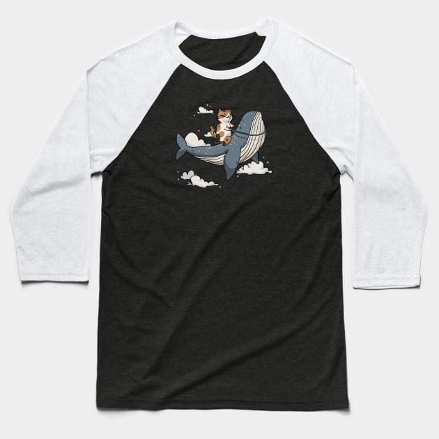 Flying on a whale Baseball T-Shirt by Mob0